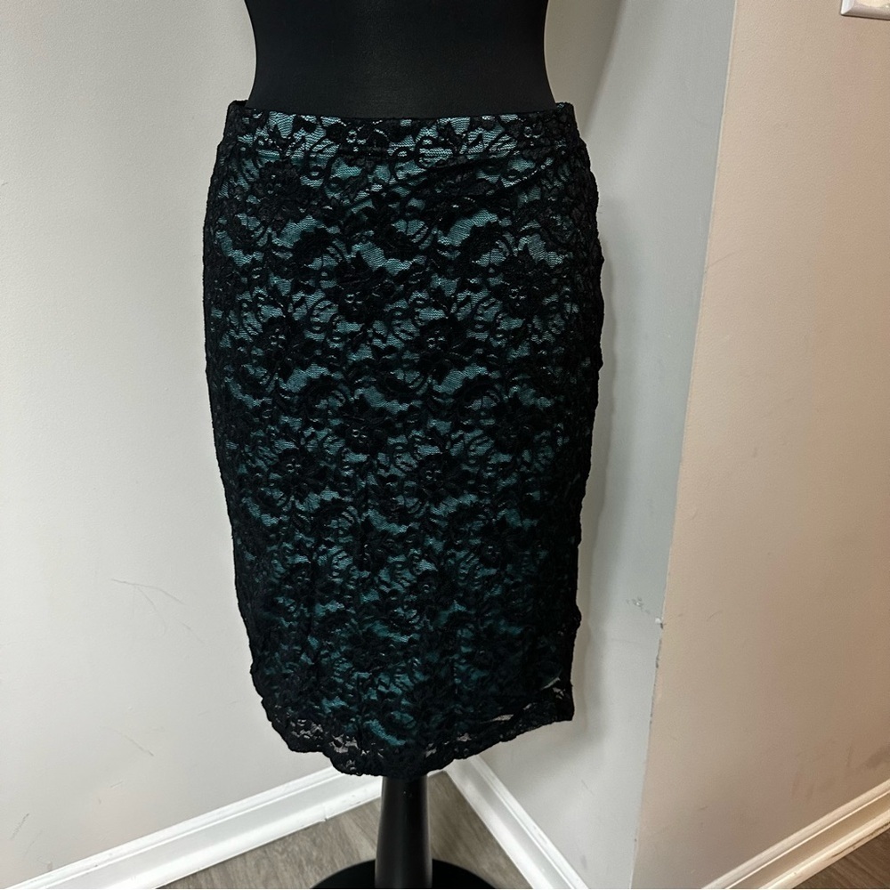 Forever21 Turquoise with Black Lace Skirt in Size Large